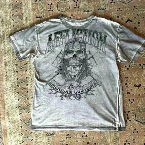 AFFLICTION LIVE FAST American Customs Graphic T-SHIRT Distressed Black & Grey XL - Picture 5 of 10